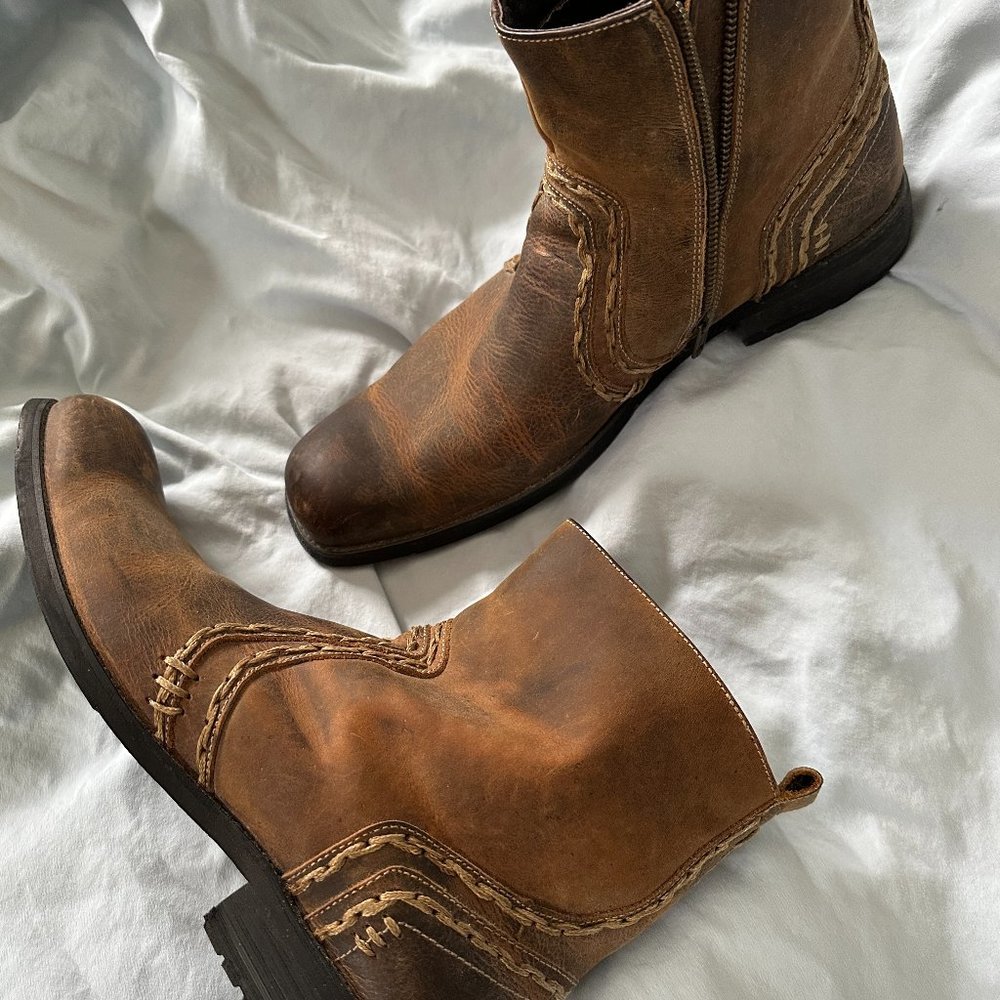 Bed Stu Men's 11.5 Revolution Leather Ankle Boots Distressed Weathered Size Zip